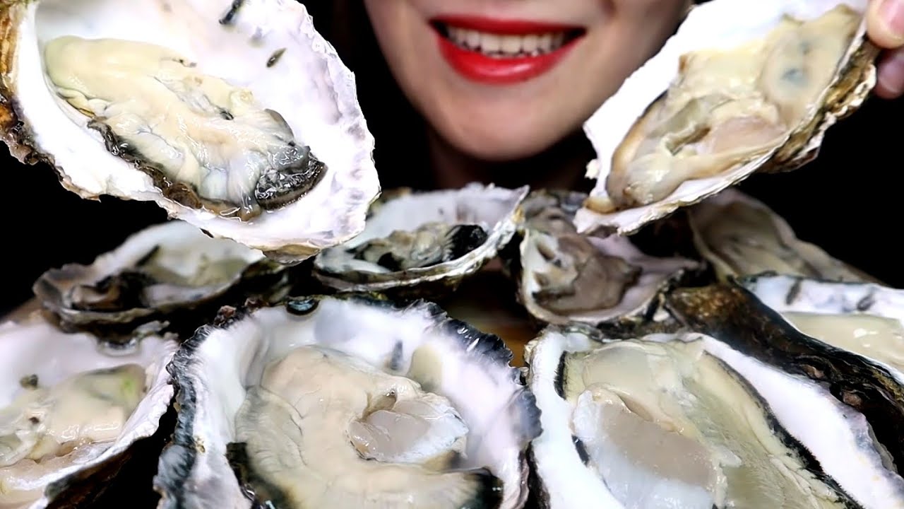 ASMR Raw Oyster Eating Sounds, 개체굴 먹방, Makan tiram besar, หอยนางรมตัวใหญ่กิน, Hàu lớn ăn