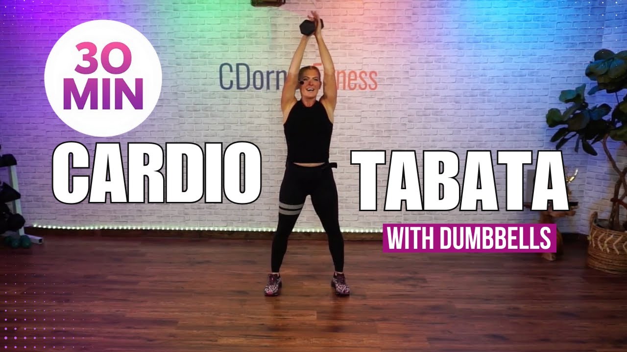 30 Minute Intense Cardio Tabata Style Workout - Exercise at home - With Dumbbells
