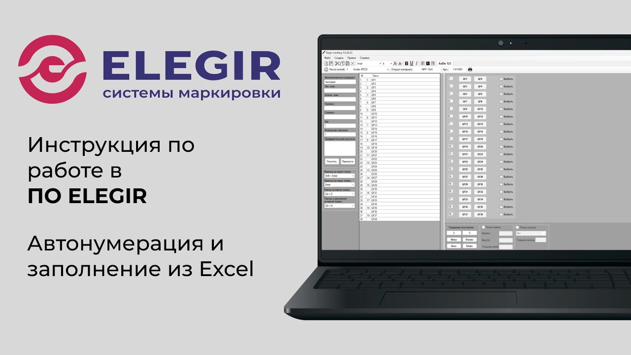 Программное обеспечение ELEGIR MARKING. Автонумерация и заполнение из Excel