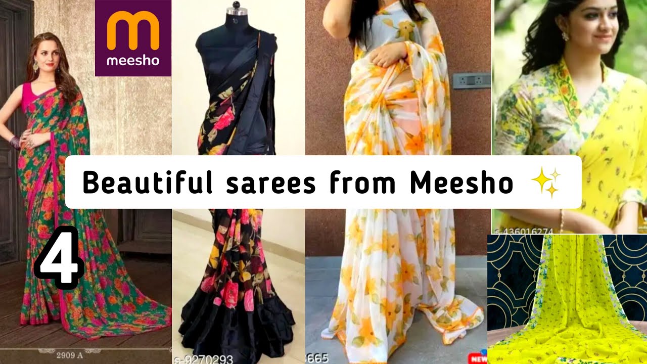 4 Beautiful Sarees From MEESHO || Georgette , Satin & Linen Cotton sarees ||