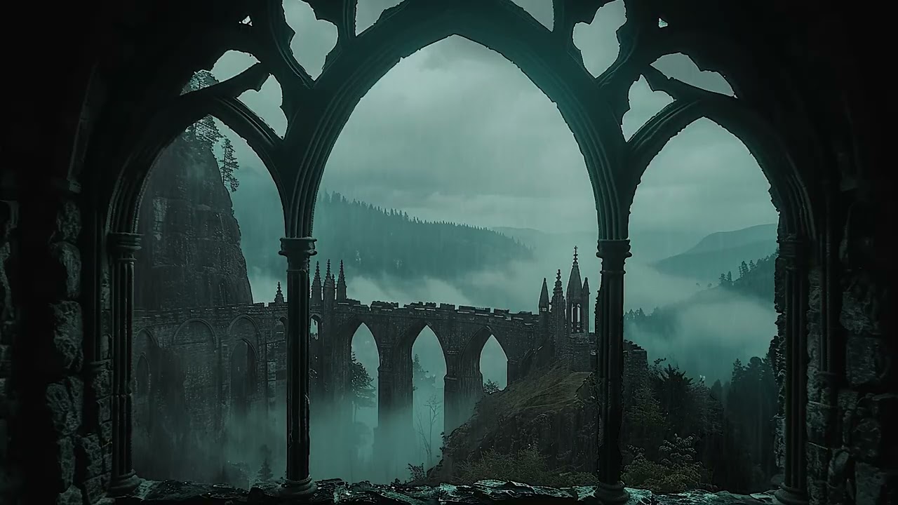 🌧️ Castle Window Rain Ambience | Relaxing 4K Rainfall with Thunder & Night Calm Vibes