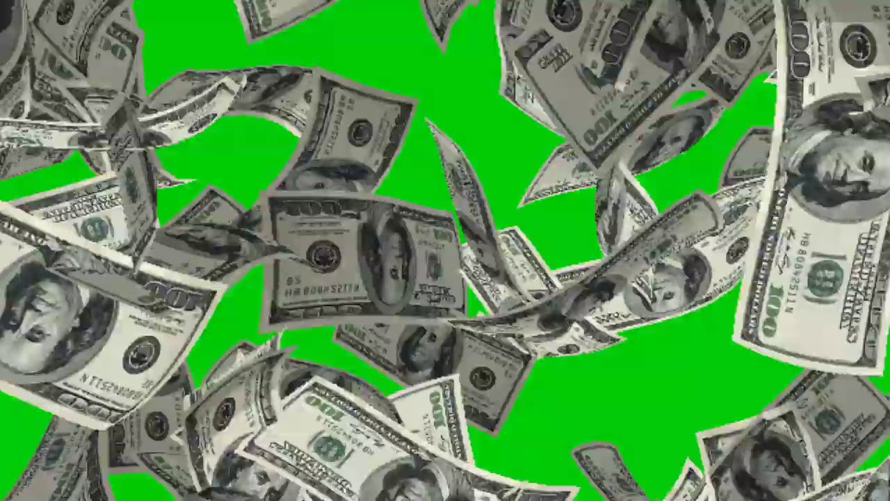 Money Fall animation in green screen