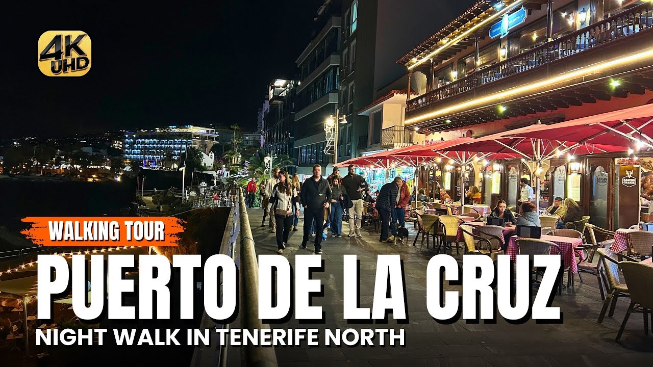 Puerto de la Cruz, Tenerife 🇮🇨 Winter Night Walk through the City | 4K