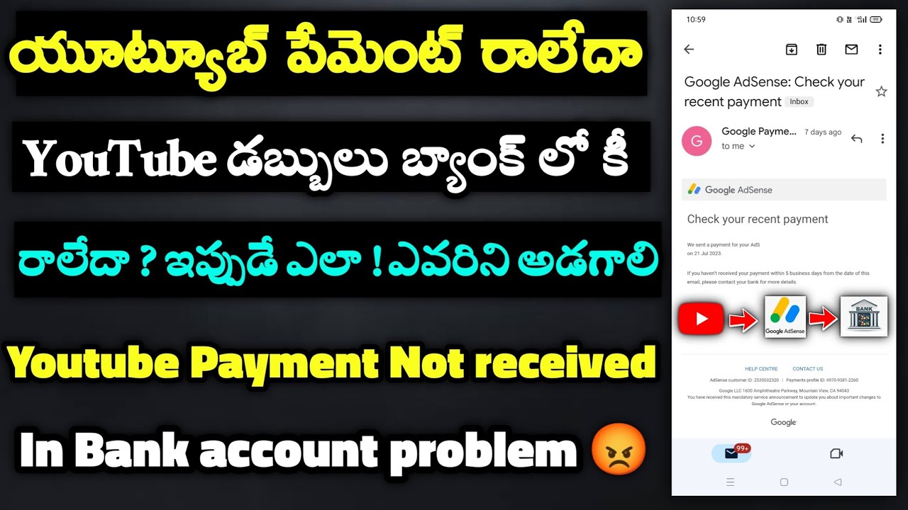 Youtube Payment Not Received In Bank Account Telugu | Google Adsense payment Not Received Telugu