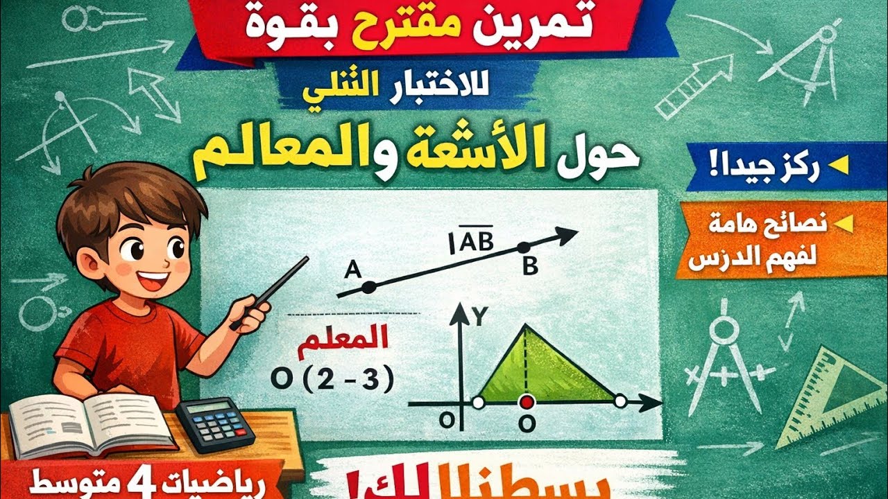مراجعة للاختبار الثاني رياضيات سنة رابعة متوسط الاشعة في المعلم