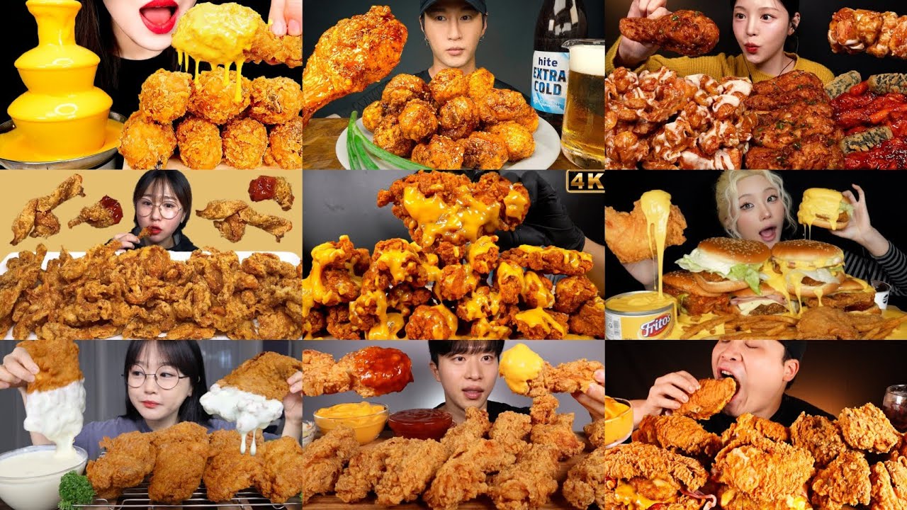 2&times; SPEED EATING SOUND | CRISPY FRIED CHICKEN, CHEESE SAUCE & BURGER MUKBANG COMPILATION ASMR CRUNCHY