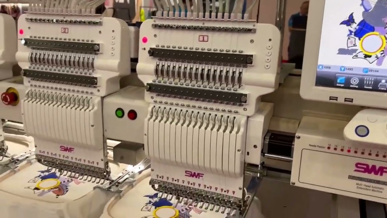 SWF KX-UH1504-45 High-Speed Multi-Head Embroidery Machine | Trade Show Demo 🧵