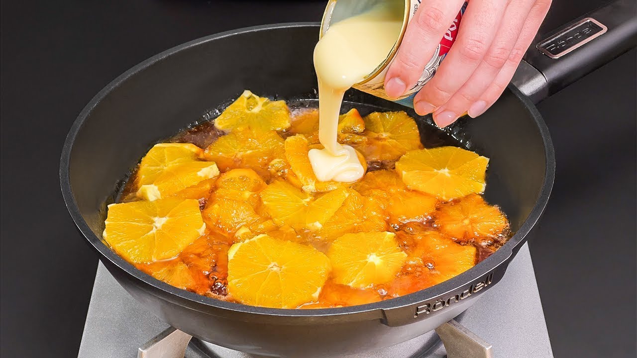 Всего 3 ингредиента! Самый вкусный десерт без выпечки! Смешайте сгущенку и апельсины!