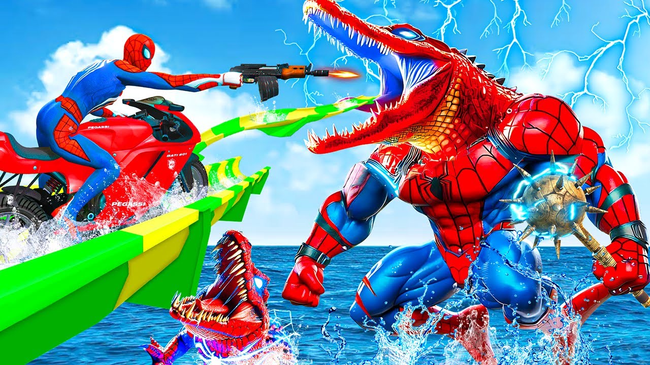 SPIDER-MAN Enters The WILDEST WATER SLIDE MAZE 🪂🛸 SUPERHERO Challenge Race!