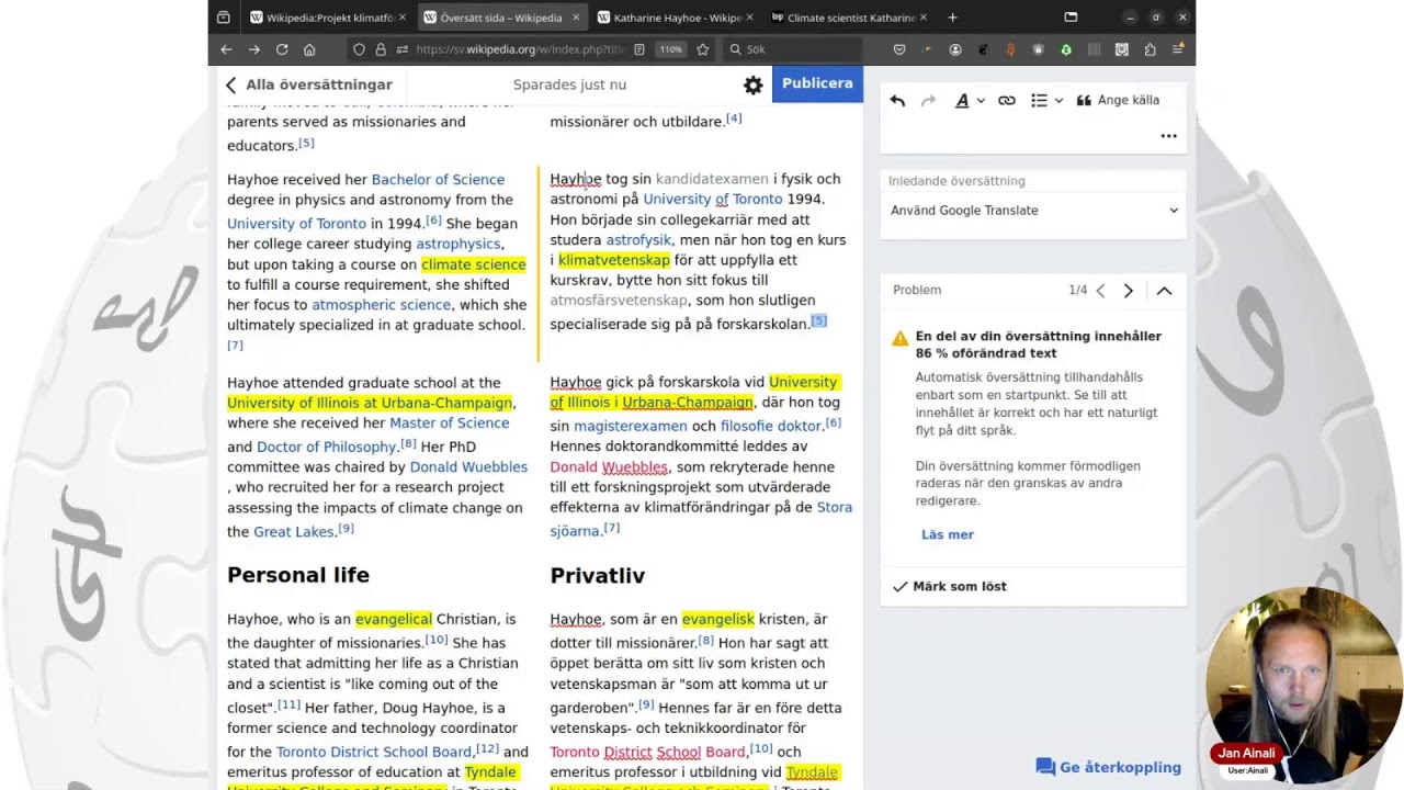 Översätter Wikipediaartikel till svenska