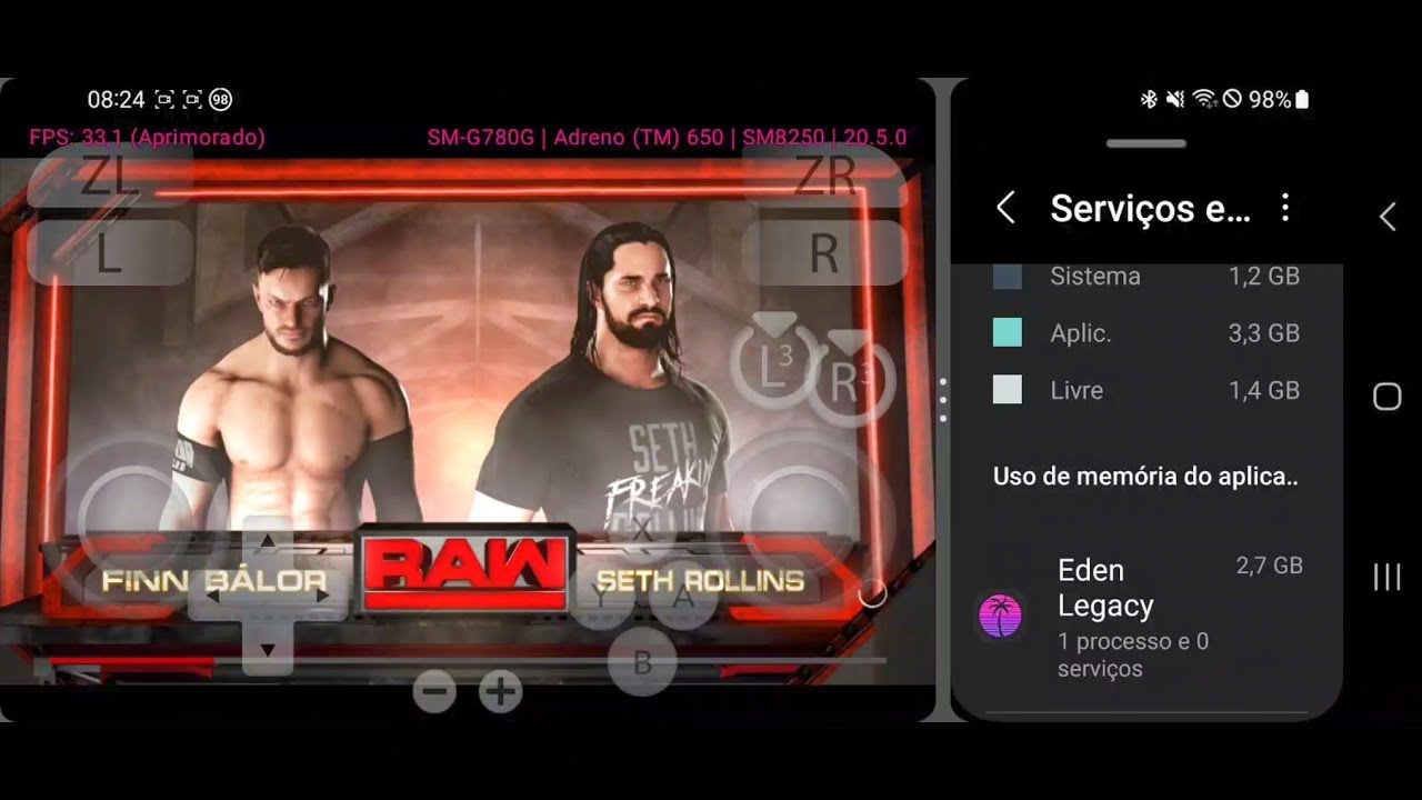 Использование оперативной памяти для Android Eden Emulador WWE 2K18 на мобильном телефоне с 6 ГБ ОЗУ