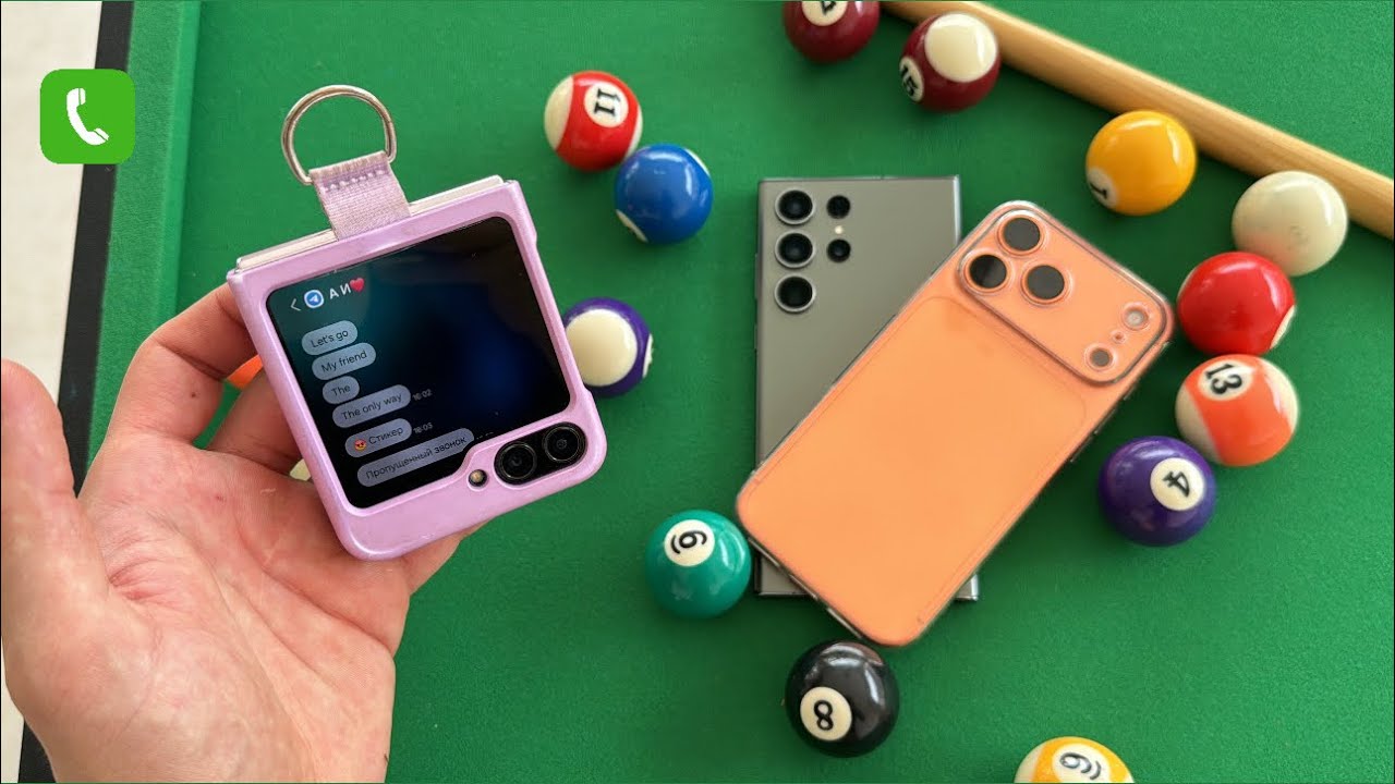Playing billiards with Phone IPhone 17Pro Max vs Samsung S24ultra + Samsung ZFlip5