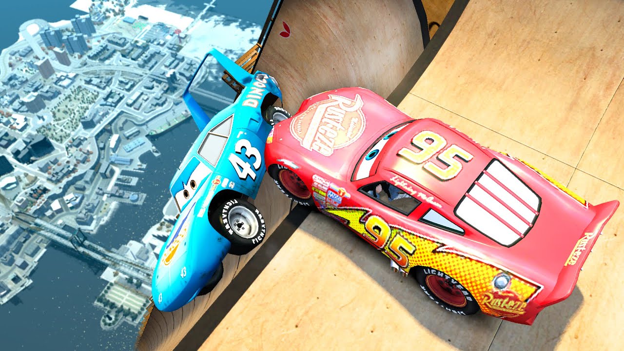 GTA 4 Lightning McQueen vs King Dinoco Cliff Drops & Crashes ep.8