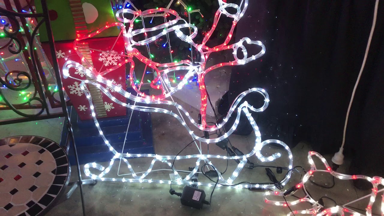 LED rope light motif Santa Sleigh with 4 Reindeer