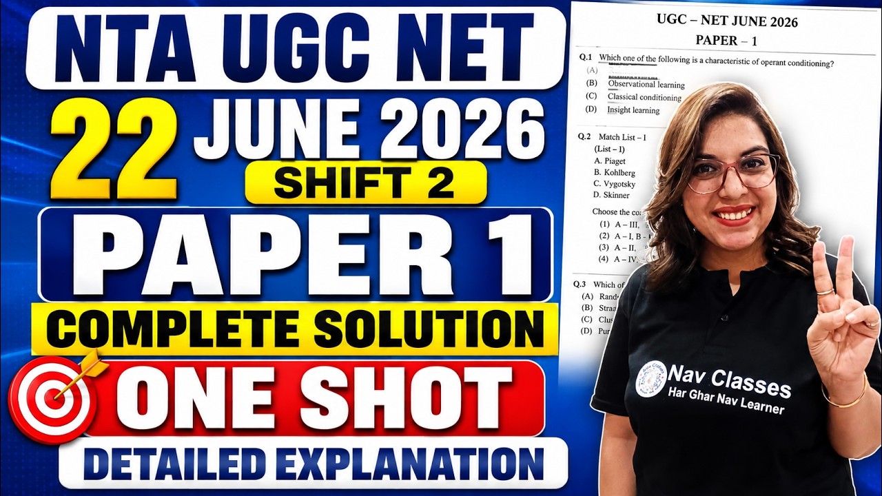 NTA UGC NET 22 June 2026 Paper 1 Complete Solution ONE SHOT | Detailed Explanation | By Navdeep Kaur