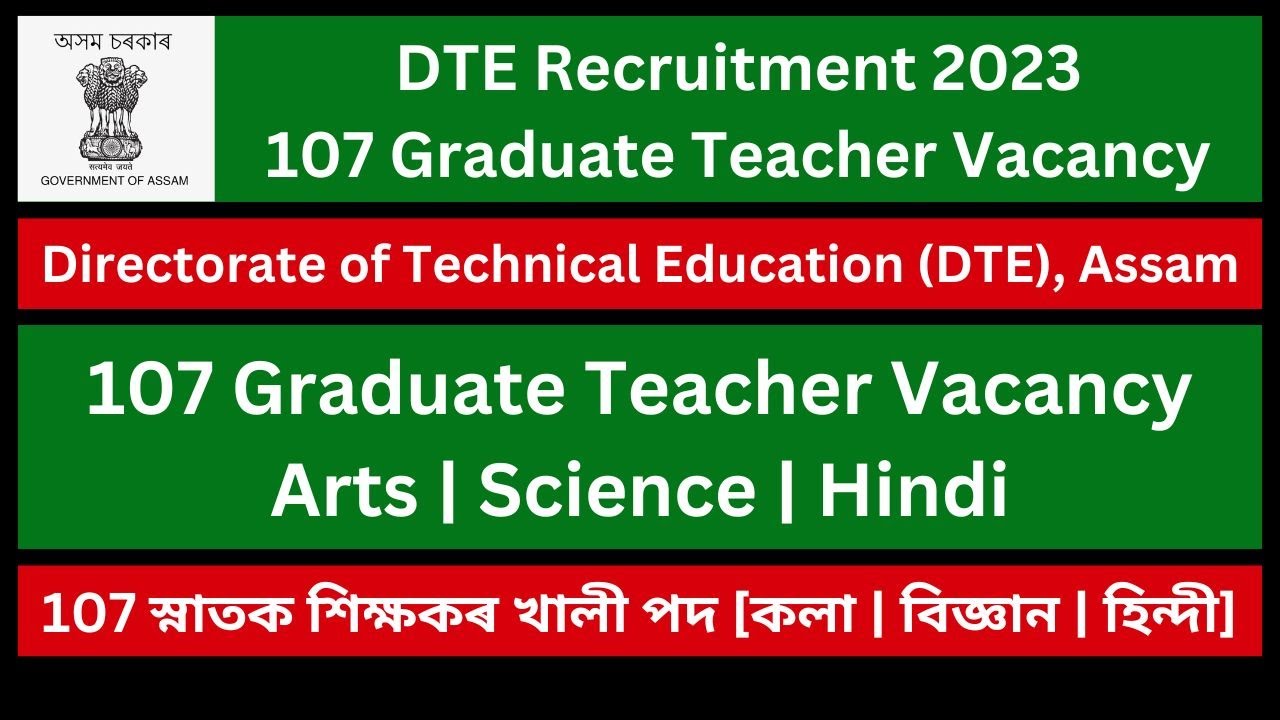 Directorate of Technical Education (DTE), Assam Recruitment 2023: 107 Graduate Teacher Vacancy