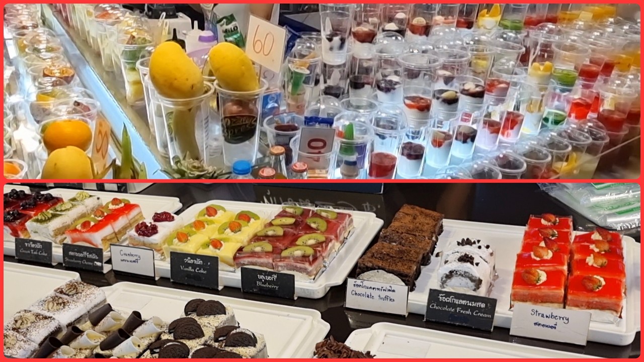 Thepprasit, éjszakai piac, Pattaya. Smoothies és thai sütemények.