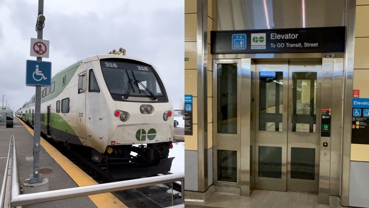 All Three Elevators at Toronto TTC/GO Transit Downsview Park Stn + Commuter Train 3/13/2023