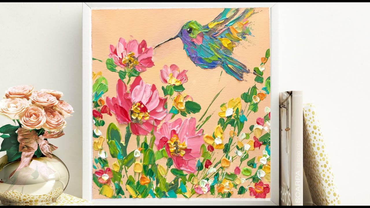 Acrylic Painting Hummingbird/ Palette Knife techniques/ Acrylic Painting for beginners/ ASMR
