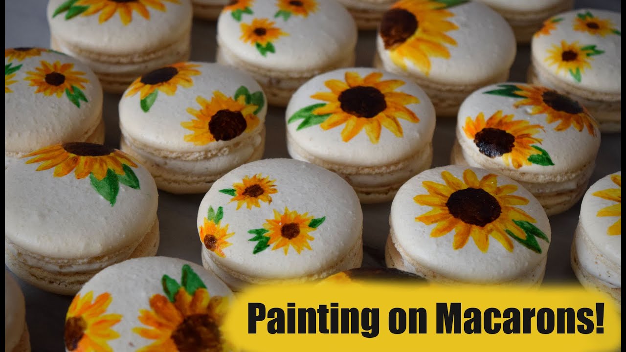 Painted Sunflower Macarons | A Tutorial on How to Paint on Macaron Shells!