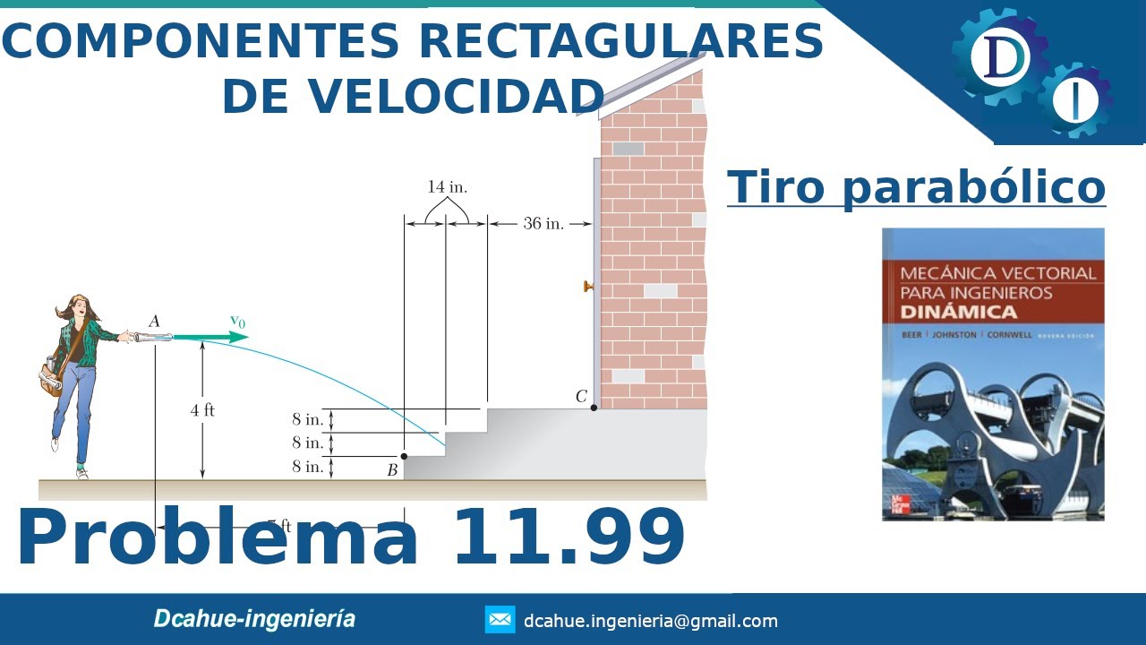COMPONENTES RECTANGULARES DE VELOCIDAD Y ACELERACIÓN | TIRO PARABÓLICO | DINÁMICA | EJERCICIO 11.99