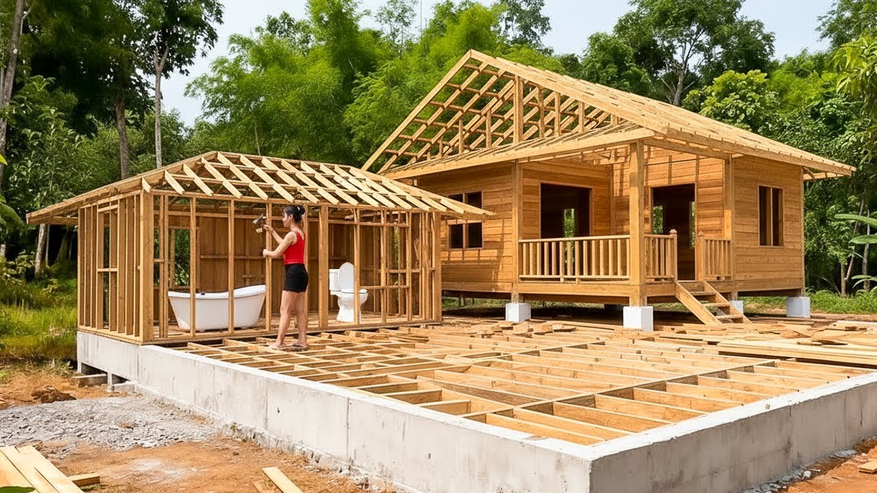 START TO FINISH: Talented Girl Builds a Modern Bathroom & Toilet in 101 Days