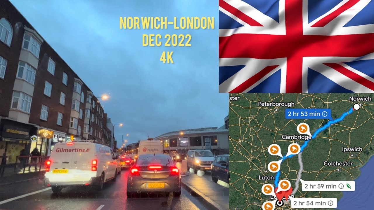 Norwich - London afternoon journey at around Christmas time (4x-1x)