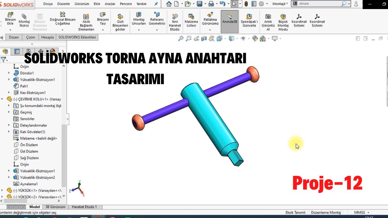 SOLİDWORKS TORNA AYNA ANAHTARI TASARIMI  Proje-12 #solidworks