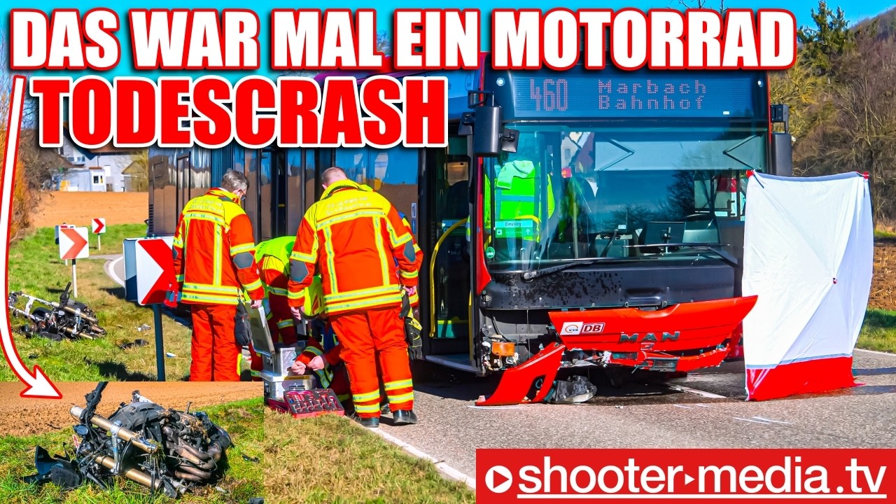 ❌  TÖDLICHER CRASH- MOTORRAD VÖLLIG ZERSTÖRT  ❌ | 🚒  Zweirad contra Bus mit 12 Insassen  🚒