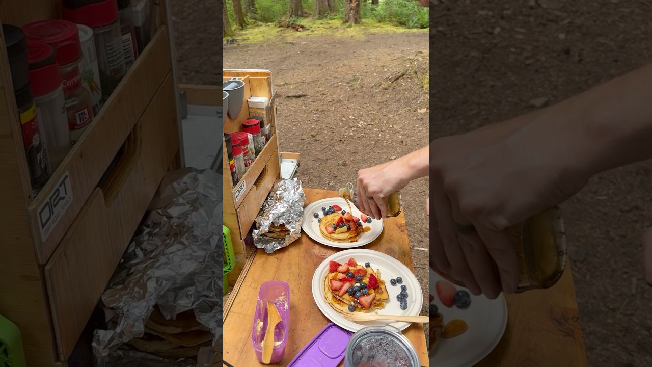 Pancakes made over the campfire 🔥🥞Made from scratch and cooked to golden perfection on the griddle