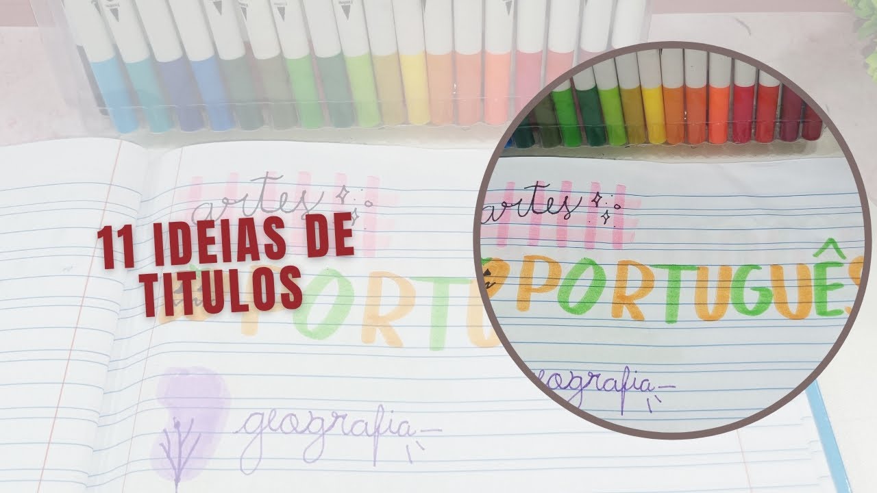 11 ideias de títulos decorados super fáceis #ideiasdetitulos #caneta #encadernadora #cadernodecorado
