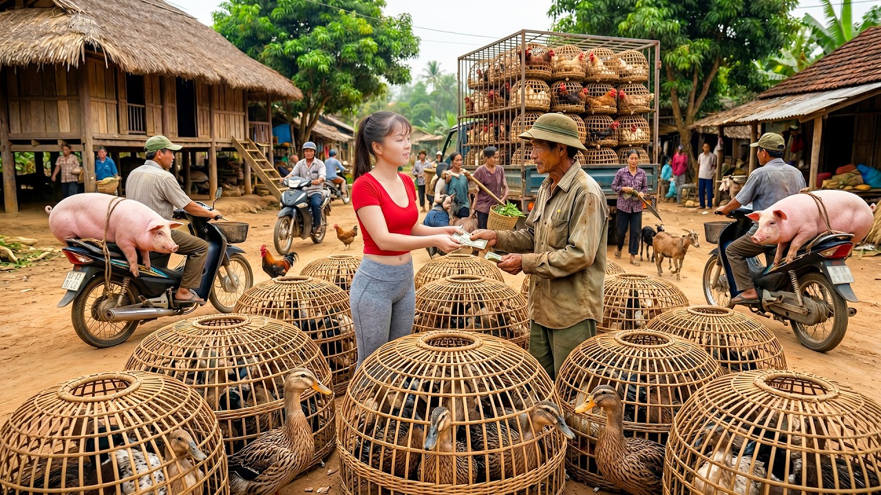 365 Days Harvesting Many Ducks & Giant Free-Range Pigs &mdash; Selling at the Market
