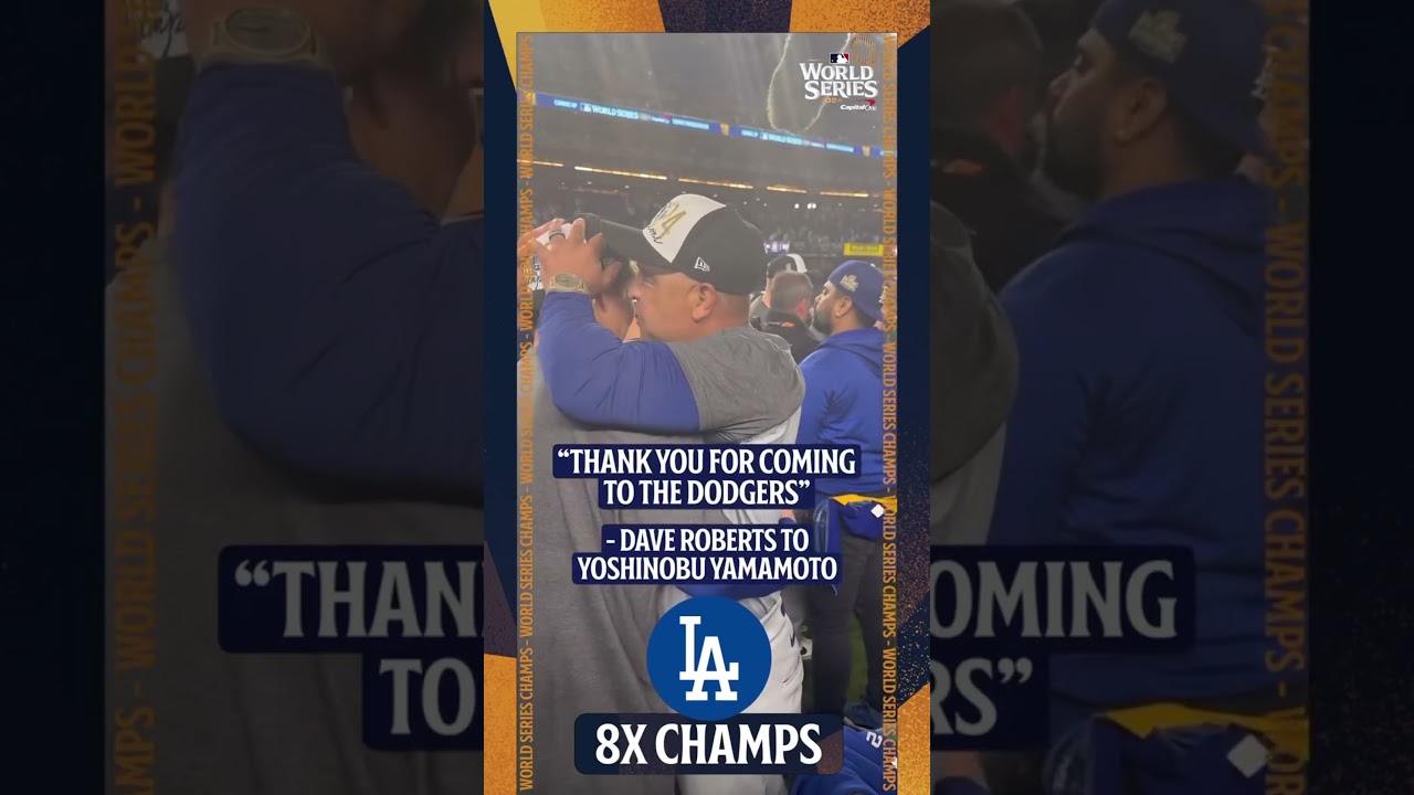 Yoshinobu Yamamoto & Dave Roberts share sweet moment after World Series win 🥹 #worldseries #dodgers