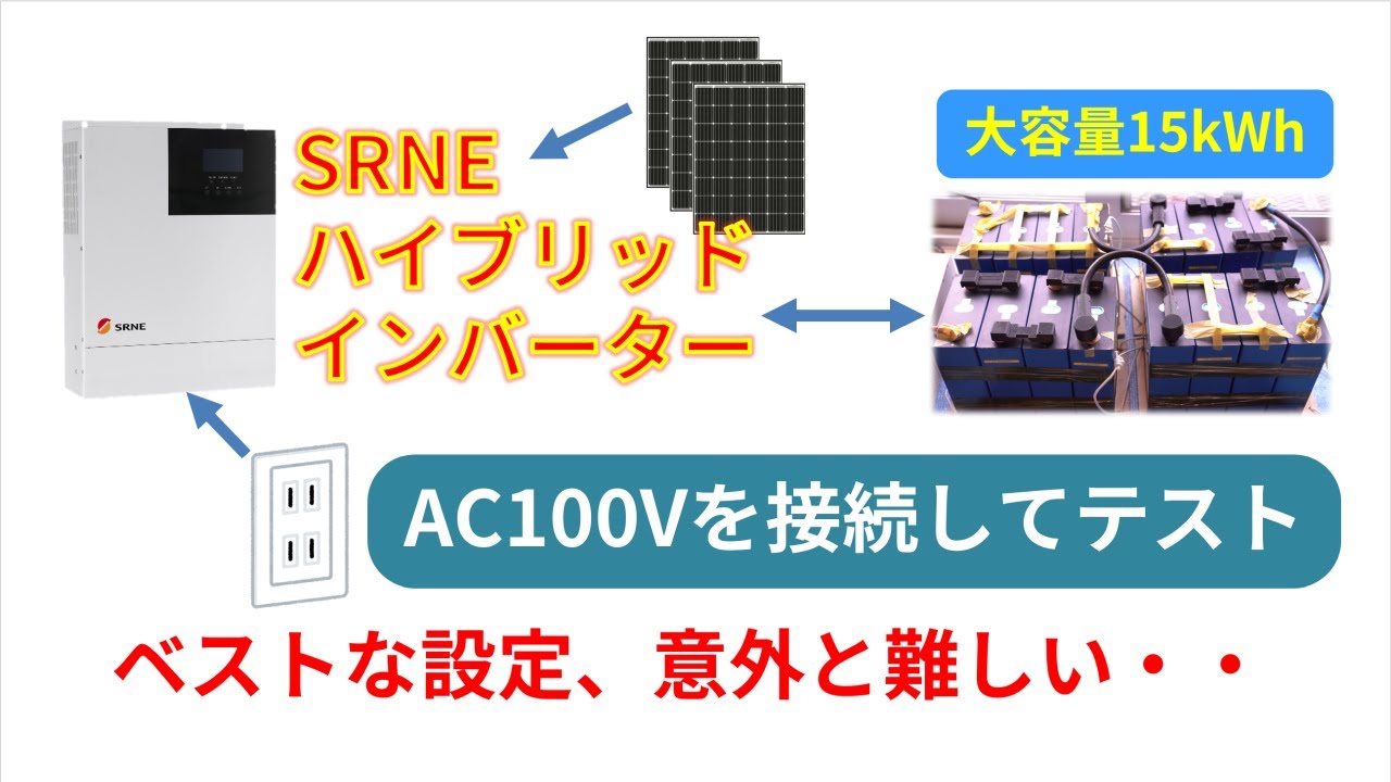 AC100Vをハイブリッドインバーターに接続してみました Testing SRNE Hybrid Inverter : AC 100V Input