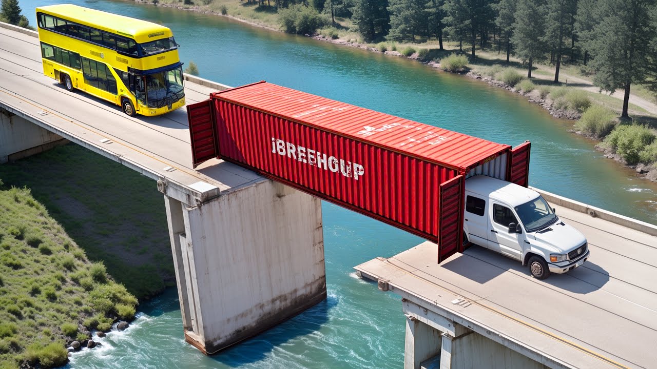 Cars vs Broken Container Bridge Challenge in BeamNG Drive!