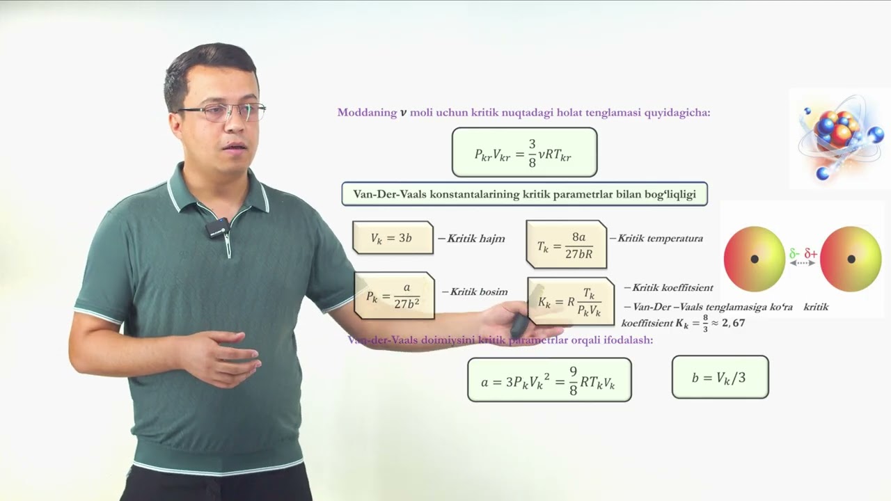 VAN-DER-VAALS GAZINING KRITIK PARAMETRLARI. REAL GAZLARNING KENGAYISHI VA ARALASHISHI
