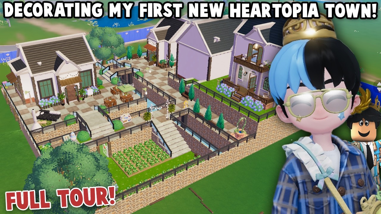DECORATING my FIRST NEW HEARTOPIA TOWN BUILD.. and FULL TOUR!