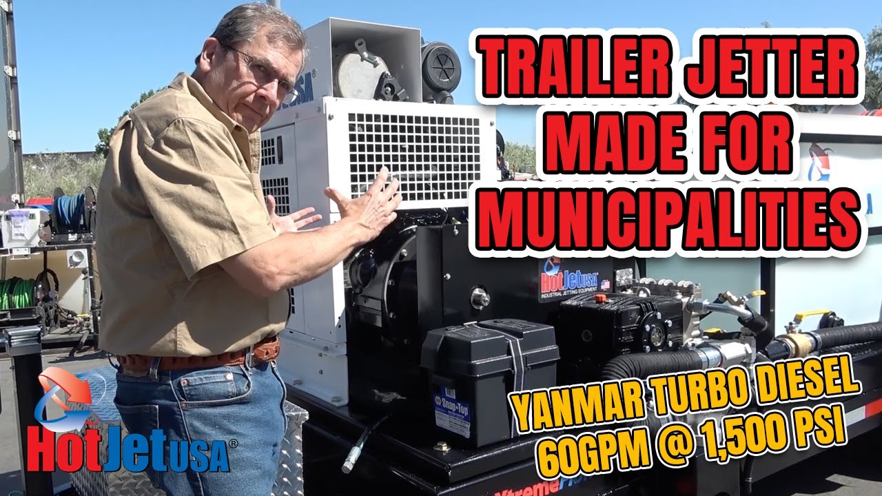 Municipality Jetter Trailer 60GPM 1500PSI - Yanmar Cold Water Operation - HotJet USA - Made in USA