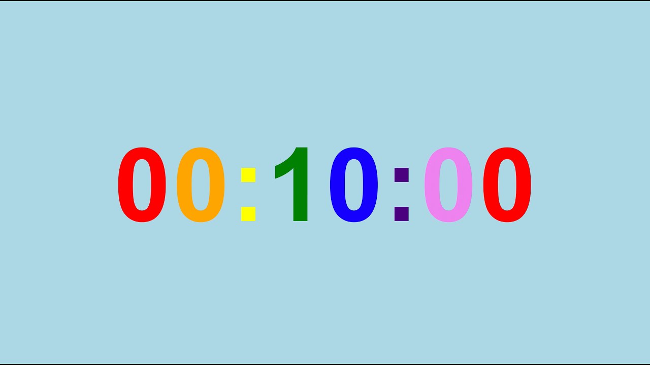 10-Minute timer Countdown Blue-Background Rainbow-Digit