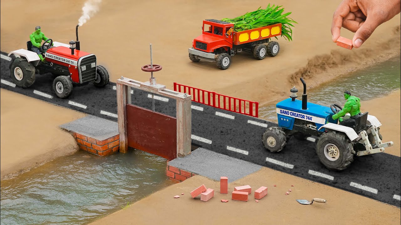 DIY Mini Truck Builds Brick & Metal Railing Bridge | Fun Construction Science Project