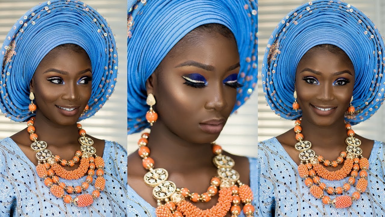 NIGERIAN BRIDAL MAKEUP TUTORIAL : Blue Cut Crease Eyeshadow with Glitter Eyeliner