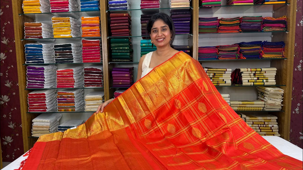 Pure Kanchipuram Silk Sarees.. Orange Shades..