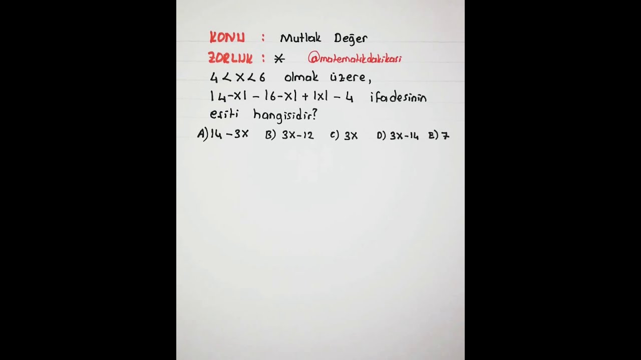 TYT, KPSS, DGS tayfa bir soruda mutlak deger