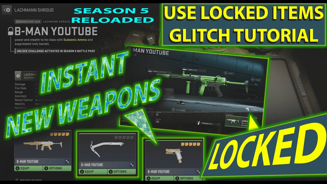 SEASON 5 RELOADED GLITCH AFTER PATCH | UNLOCK ALL GLITCH | HOW TO USE LOCKED ITEMS GUNS, ATTACHMENTS