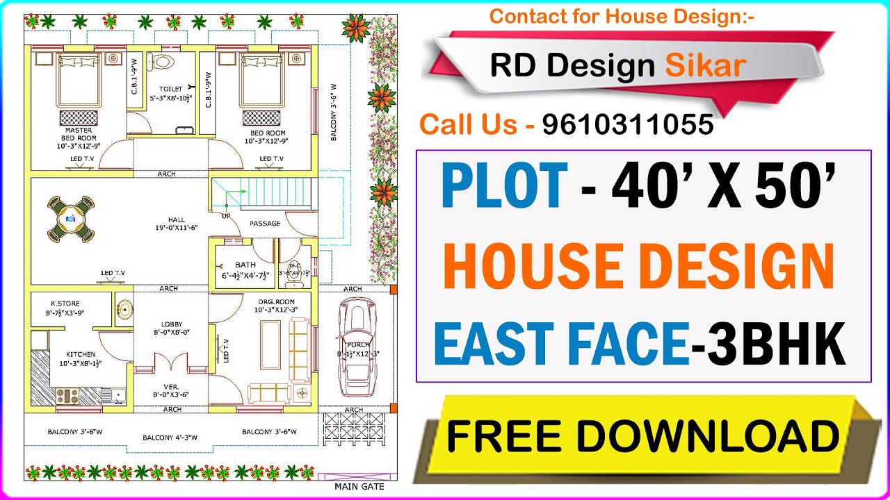 40 x 50 east facing house plans | house floor plan design