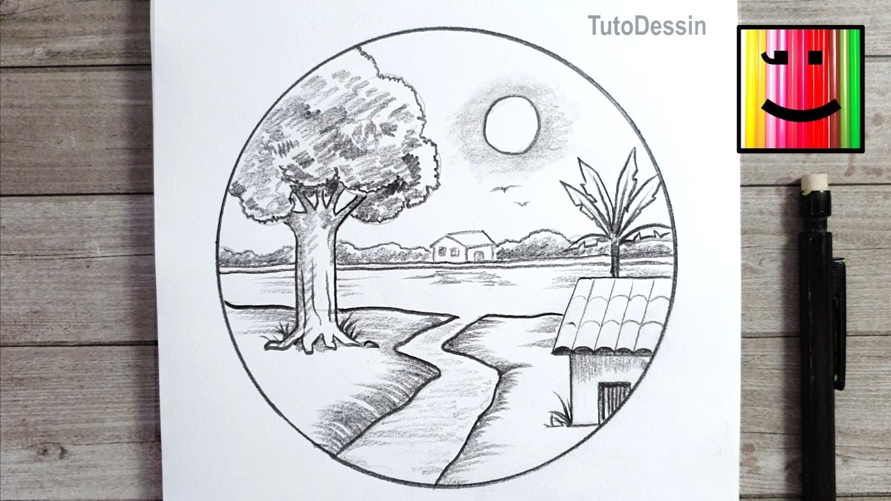 Comment dessiner un paysage dans un cercle facile à dessiner