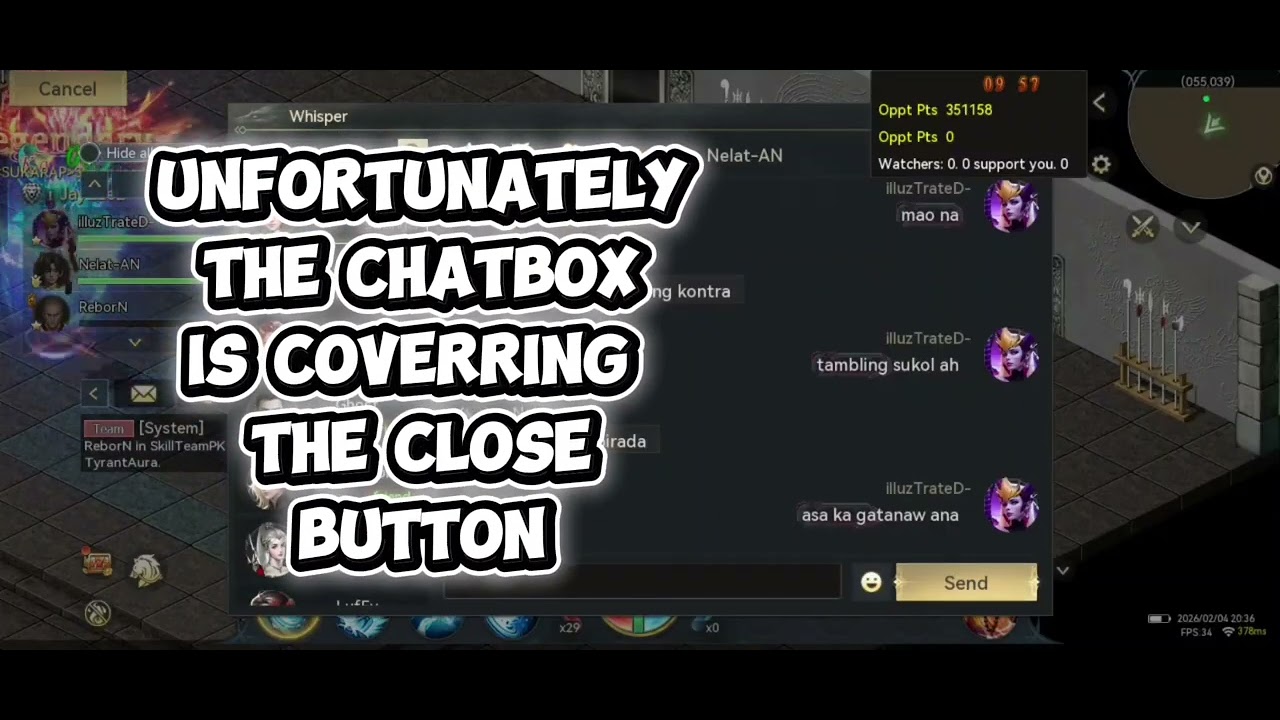 Conqueronline Mobile - SkillPK with the chatbox covering the close window. Could be a bug?