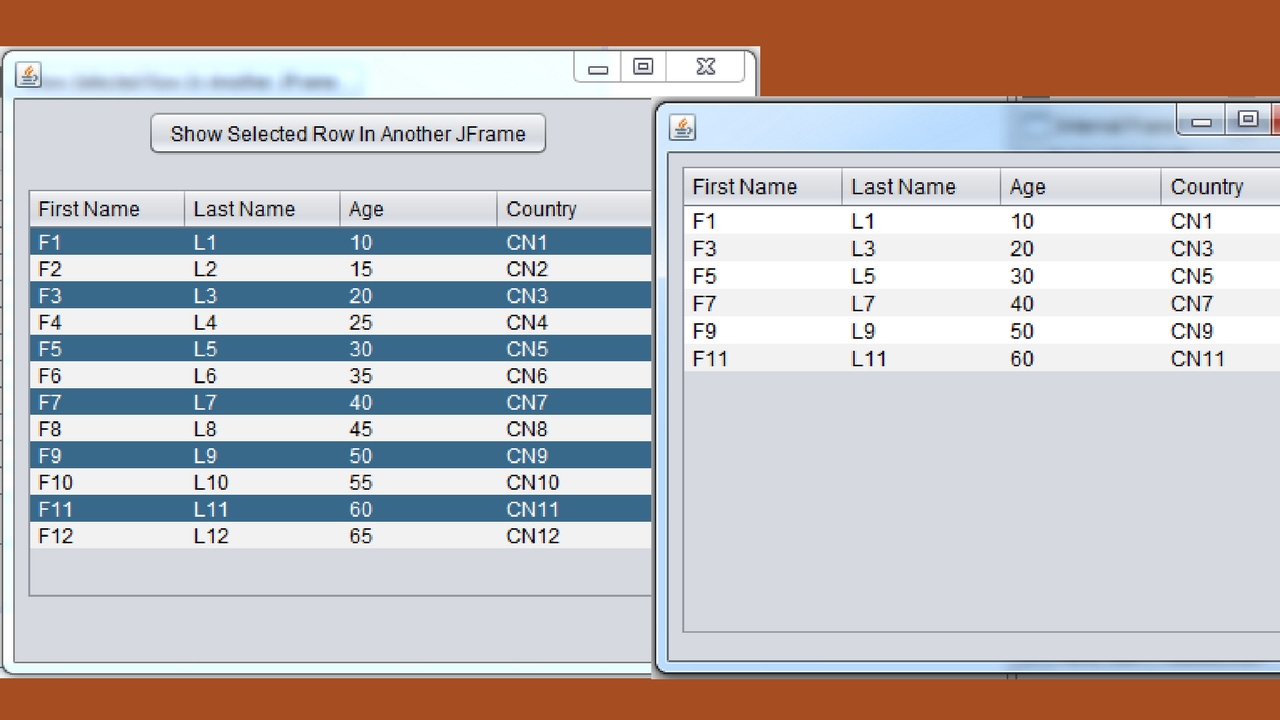 Java - How To Display JTable Selected Rows To Another JFrame JTabel Using Java [ with source code ]
