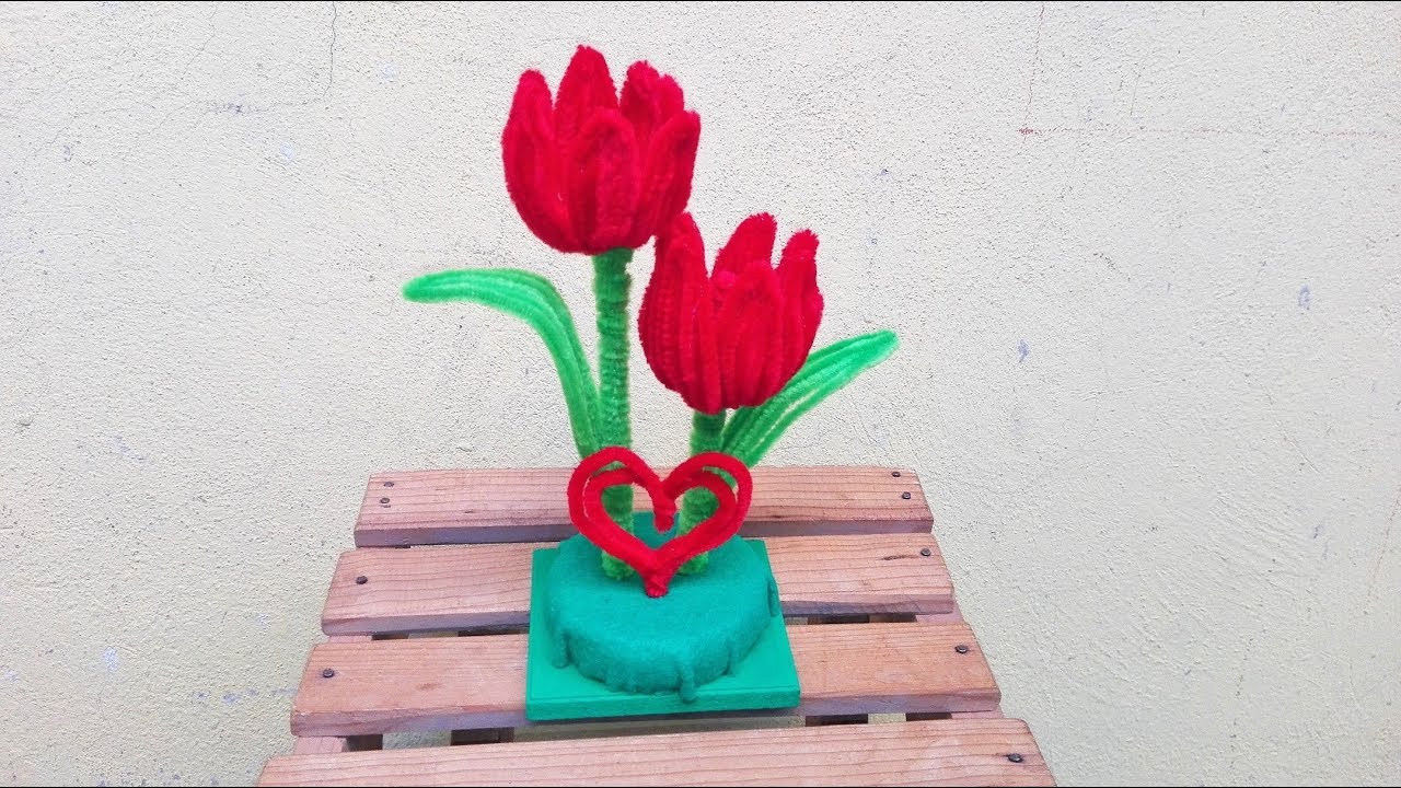🌷 ARREGLO TULIPÁN LIMPIAPIPAS (pipecleaner flower)