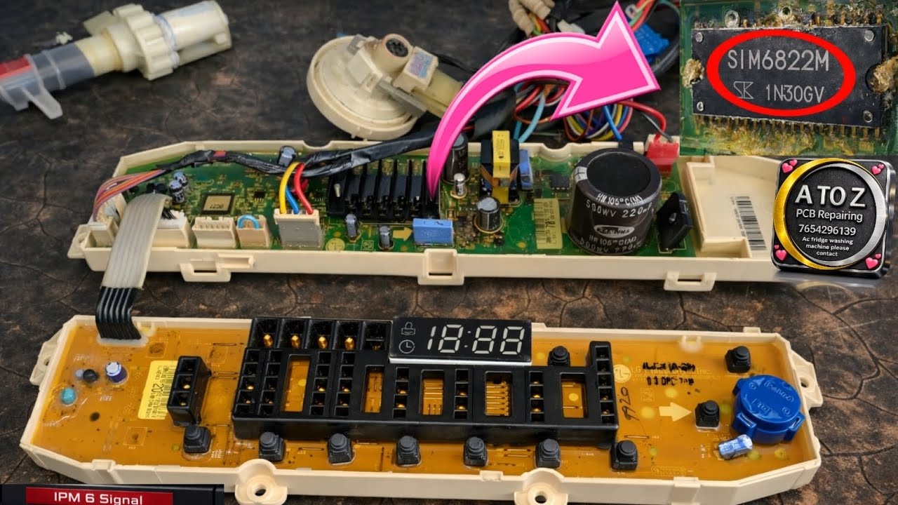 LG inverter Top load washing machine pcb repair IPM SIM6822M change 6 signal check MCU kharab PCB Lg